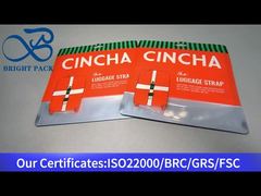 orangefarbene Plastik-Stand-up-Tasche mit klarem Fenster für Gepäckgurt