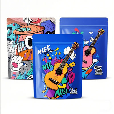 Custom Printed 3.5g Aluminiumfolie Mylar Stand Up Taschen Geruchsschutz wieder verschließbare Ziplock-Lebensmittelverpackungstüten Druckschnitt Design