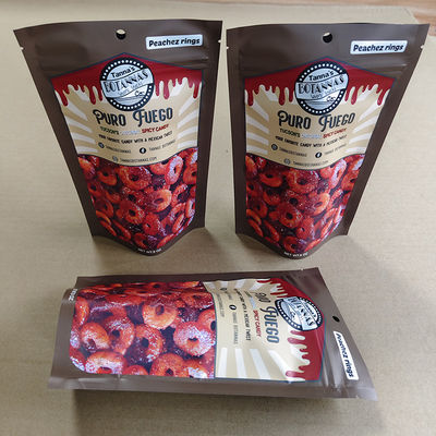 Feuchtigkeitsbeständige Standbodenbeutel für Lebensmittelverpackungen mit wiederverwendbarem Verschlussdesign und individuellem Druck.