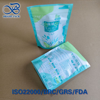 Stand-up-Drei-Siegel-Taschen für Waschkapseln - wieder verschließbarer Reißverschluss & freies Fenster