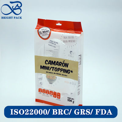 Individuell bedruckte Tiefkühl-Meeresfrüchte-Verpackungsbeutel mit Seitenfalte, transparentem Fenster und feuchtigkeitsbeständigen Verbundmaterialien.