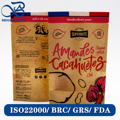 Recycelbare und biologisch abbaubare Kraftpapiertüten für Lebensmittelverpackungen mit transparenten Fenstern und anpassbaren Druckmustern.