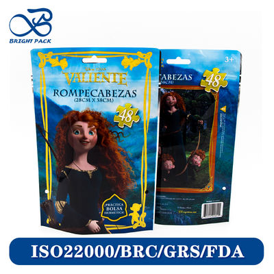 Zusammengepasste Zeichentrickmuster Stand-up Reißverschlussbeutel für Spielzeug Verpackung mit biologisch abbaubaren Mylar und ungiftigen Materialien.