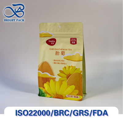 Aroma-Lock achtseitig versiegelnde flache Tieftaschen für Teepakete mit Sauerstoff-Barriere und Feuchtigkeitsbeständigkeit.