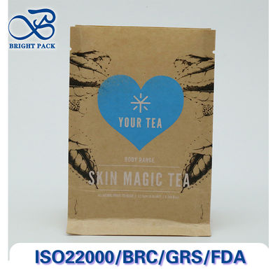 Recycelbare und kompostierbare achtseitige Versiegelung Kraftpapiersäcke für Teepakete mit anpassbarem Druck und Größen.