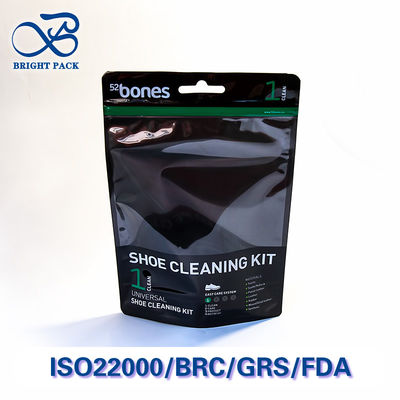 Premium-Standbodenbeutel mit Klarsichtfenster für Schuhputz-Sets, Verpackung mit individuellem Glanzfinish und kosteneffizient.