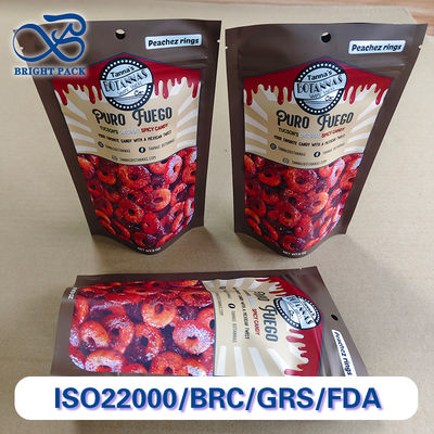 Feuchtigkeitsbeständige Standbodenbeutel für Lebensmittelverpackungen mit wiederverwendbarem Verschlussdesign und individuellem Druck.