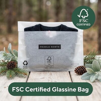 Kunststofffreie, recycelbare Luxus-Glaspapiertasche für Bordsteige, umweltfreundliche Verpackung für Bekleidung, Kleidungsbeutel für zertifiziertes Fett