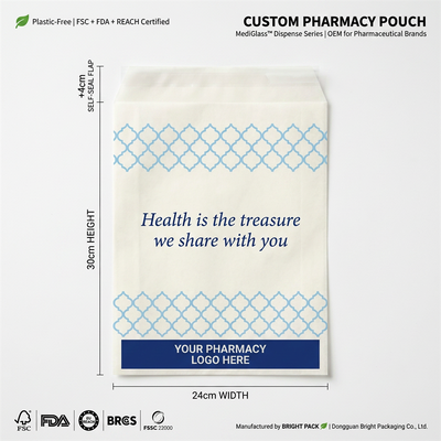 Luxus-Apothekenbeutel aus biologisch abbaubarem Papier, Pergamin-Medizinbeutel, FDA-Konformität, Pharmabeutel, recycelbare Verpackung für das Gesundheitswesen, Großpackung