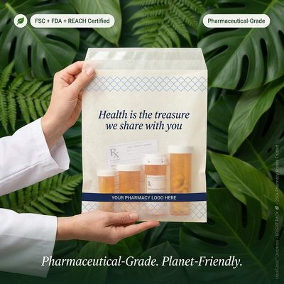 Medizinbeutel aus wachsbeschichtetem Papier, Pharma-Apotheken-Ausgabebeutel, nachhaltige Verpackung für das Gesundheitswesen, luxuriös, biologisch abbaubar