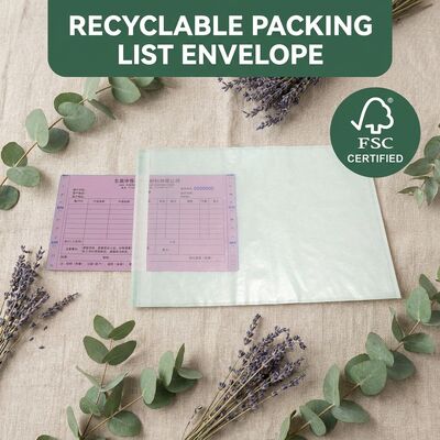Glasrechnung geschlossene Tasche Kunststofffrei. Biologisch abbaubar, umweltfreundlich, FSC-zertifiziert, recycelbar, Verpackungsliste, Umschlag auf Maß.
